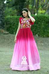 Sleeveless Designer Gown with Frill Shoulder